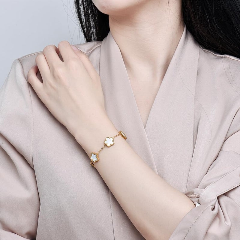 FLY FEI 18K Gold-Plated Four Leaf Clover Bracelet for Women,Adjustable lucky Bracelet Set Jewelry Gift-Hypoallergenic Charm for Birthdays, Wellness & Daily Wear - Image 4